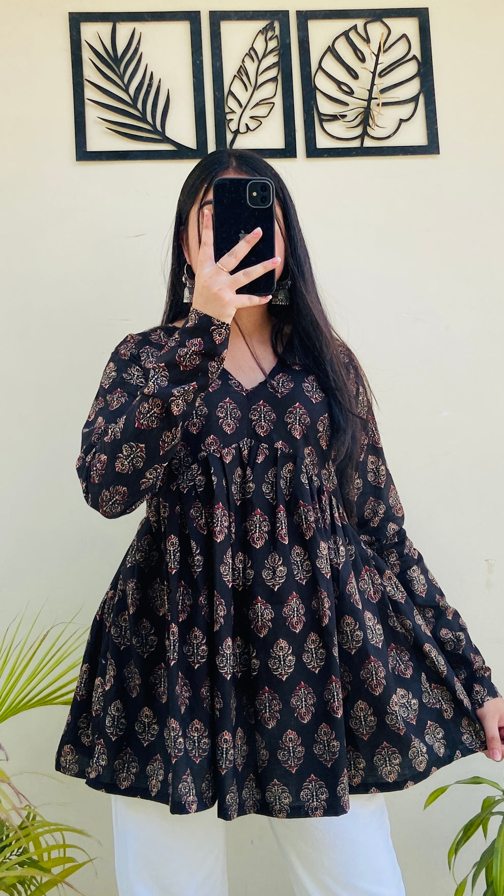 Black Flared Floral Print Aliacut Peplum Top