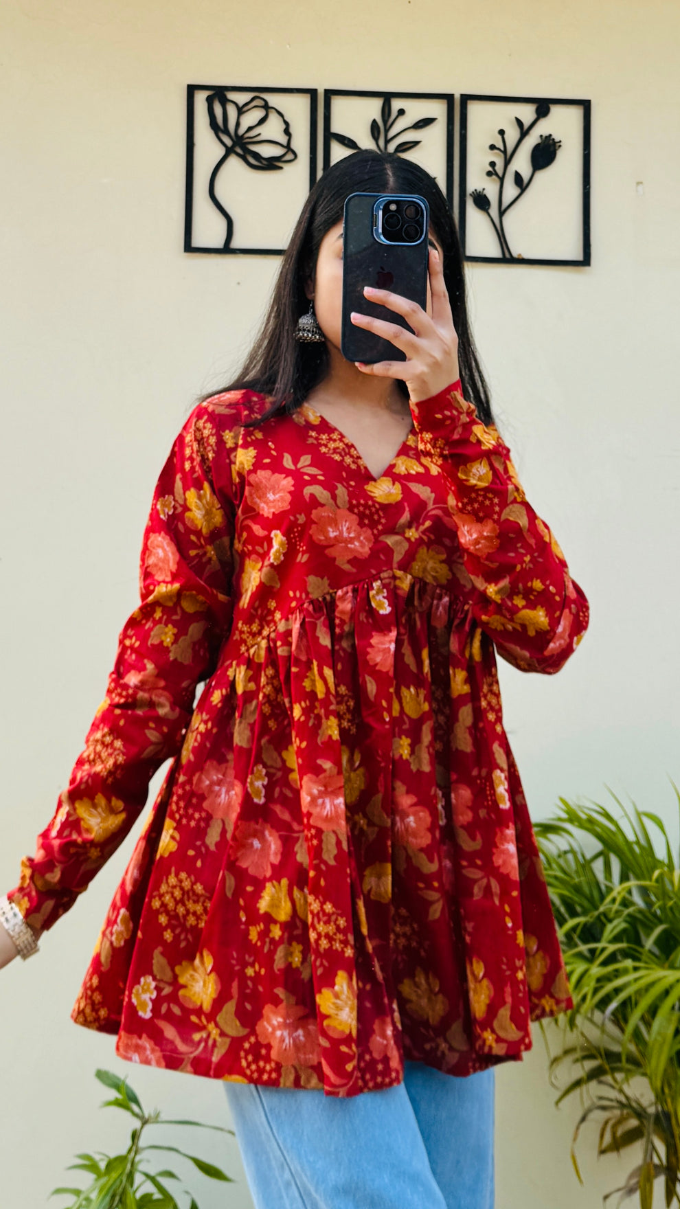 Cotton Flared Aliacut Floral Print Peplum Top
