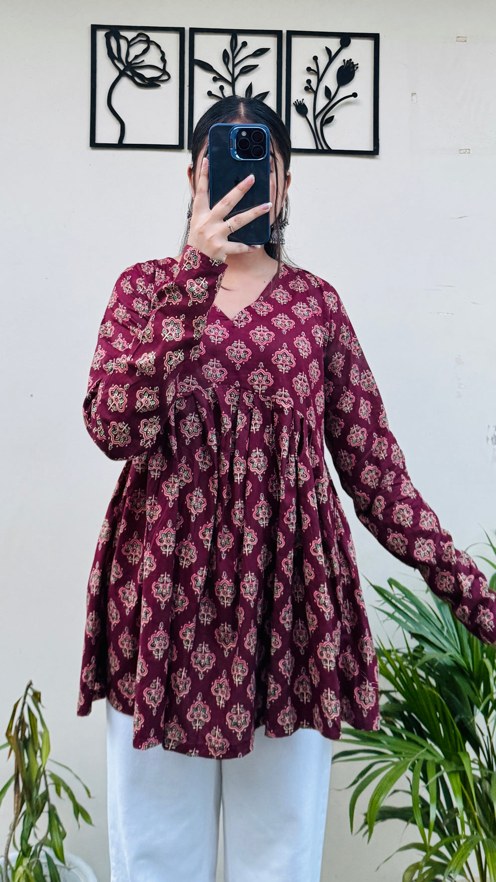 Maroon Aliacut Ajarakh Print Peplum Top