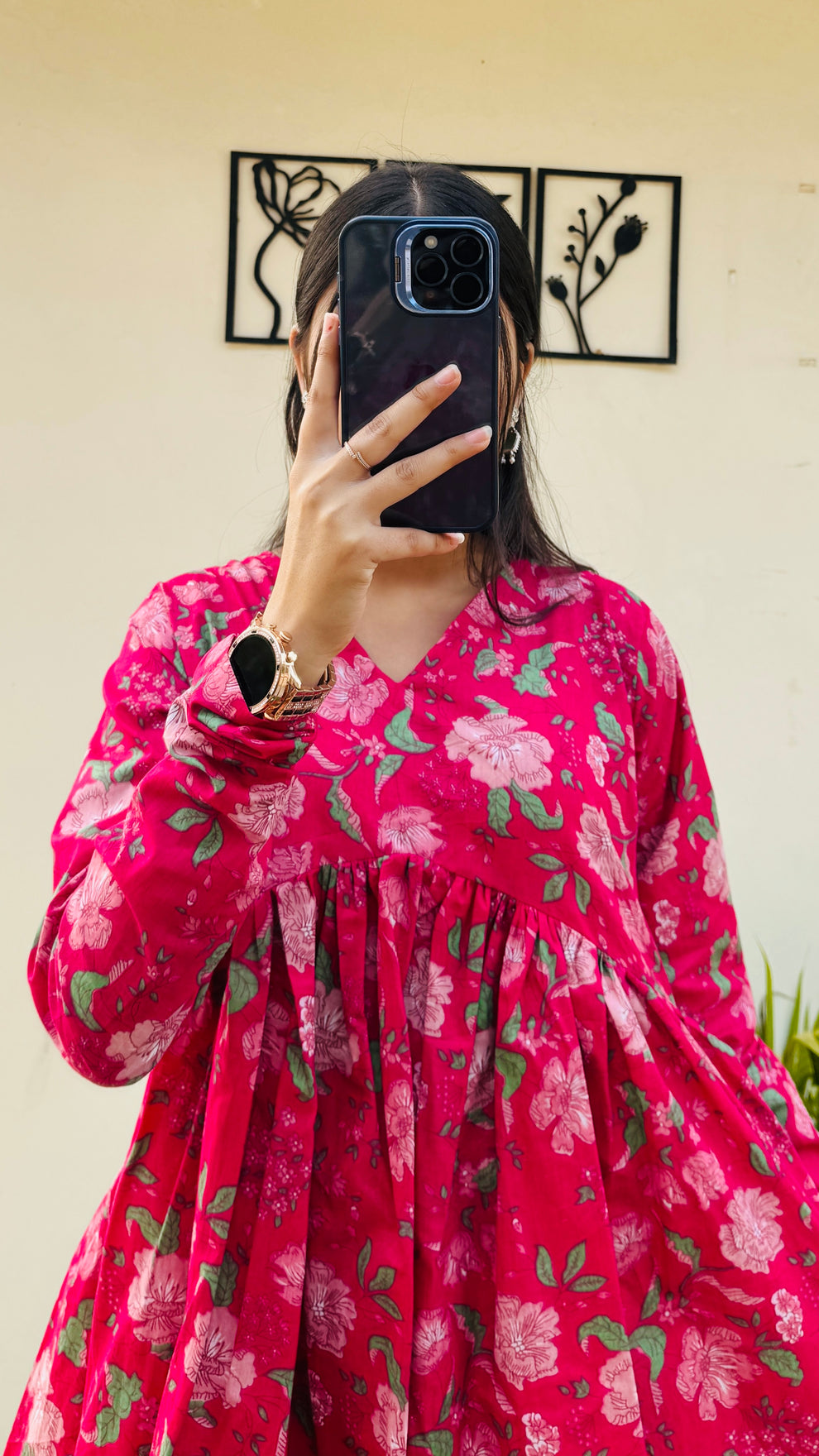 Pink Flared Floral Print Aliacut Peplum Top