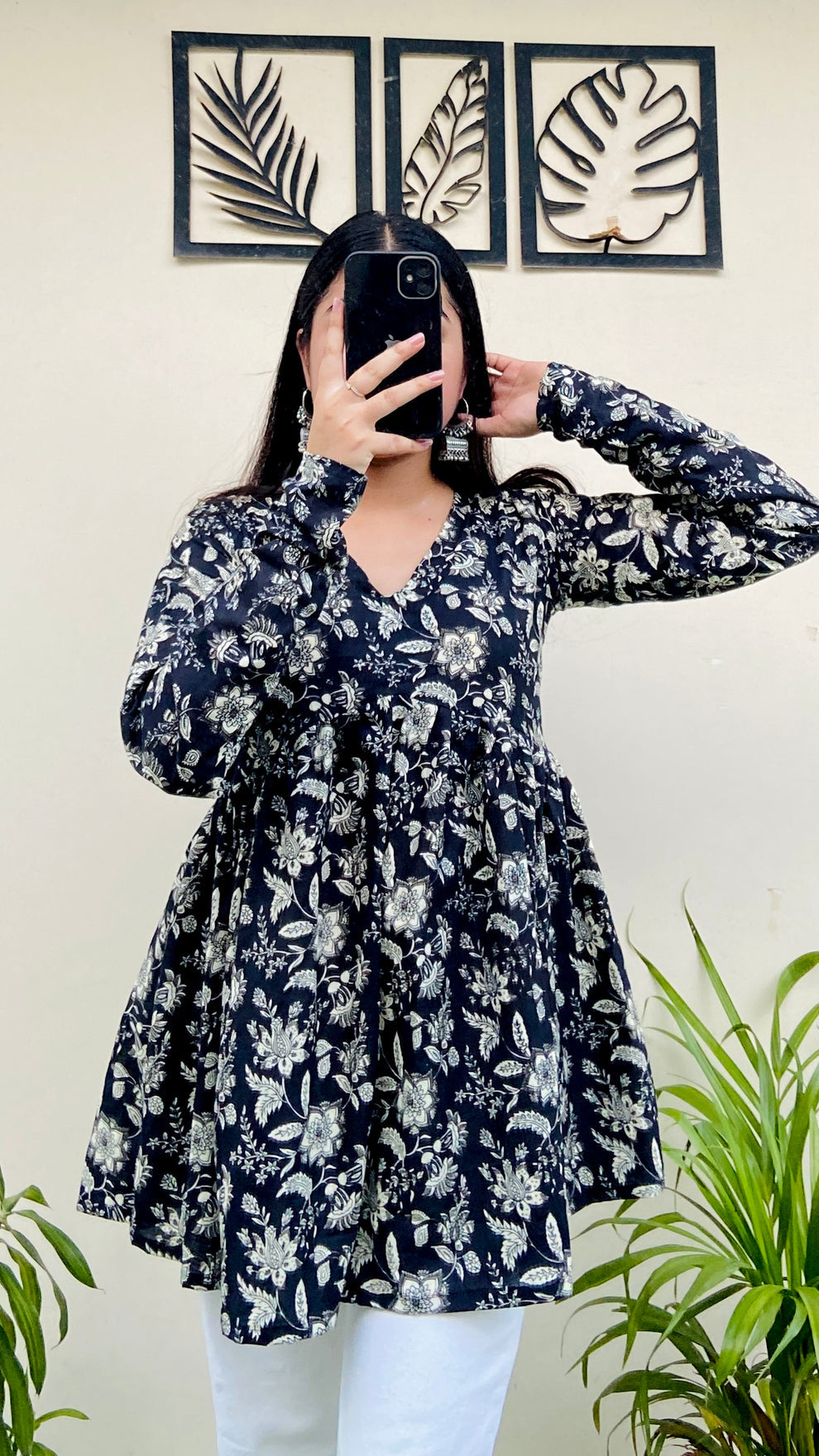 Black Floral Print Aliacut Peplum Top