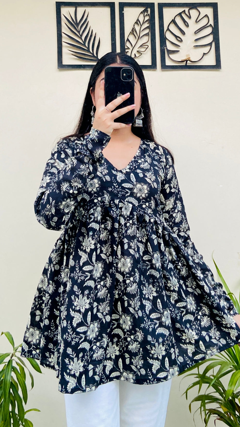 Black Floral Print Aliacut Peplum Top
