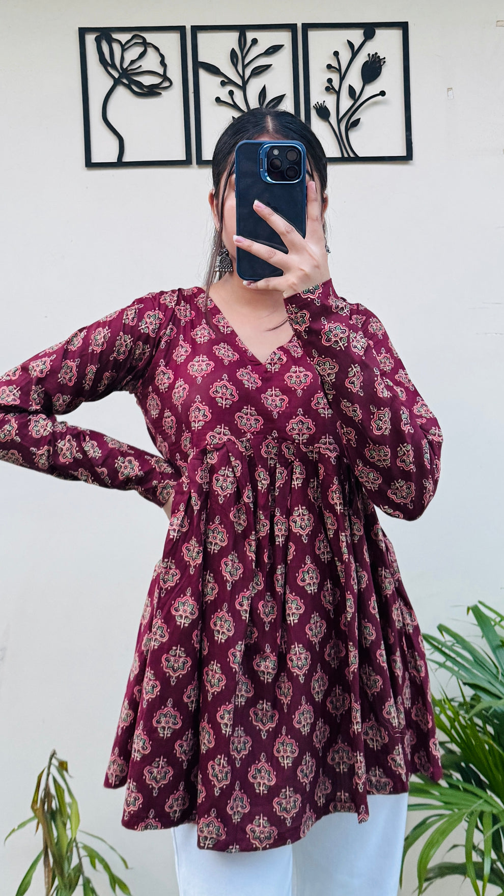 Maroon Aliacut Ajarakh Print Peplum Top