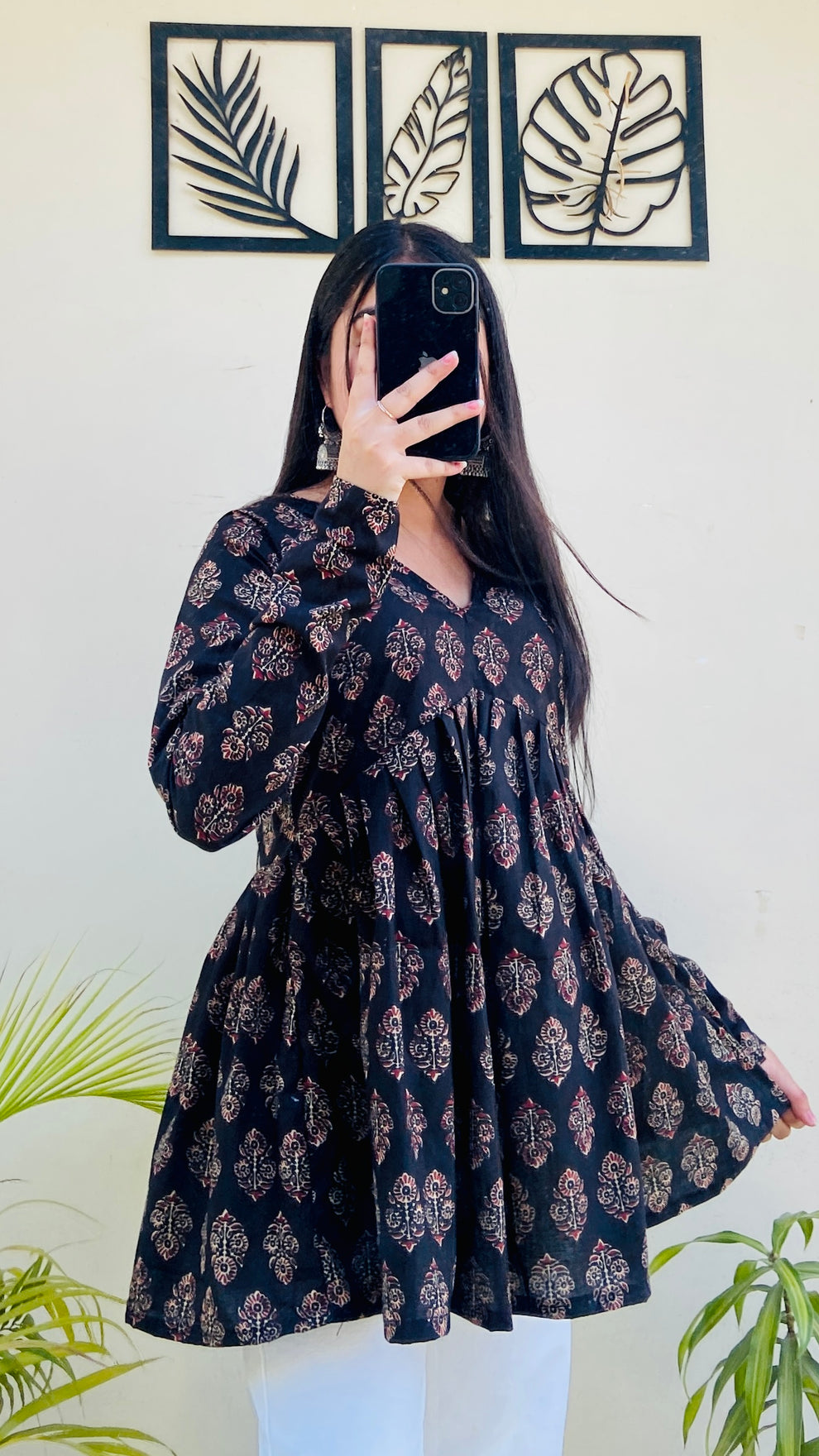Black Flared Floral Print Aliacut Peplum Top