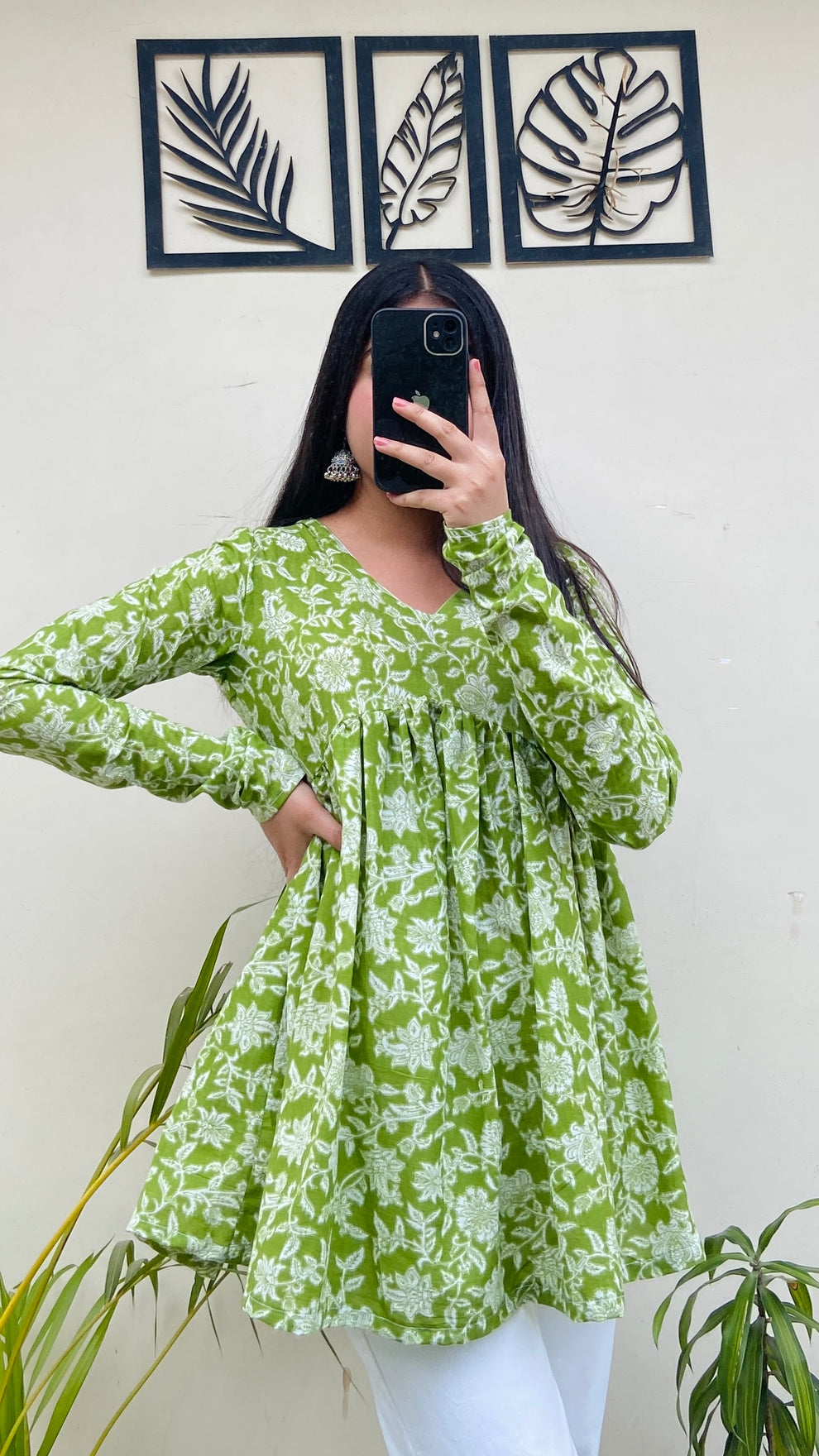 Green Flared Aliacut Floral Print Peplum Top