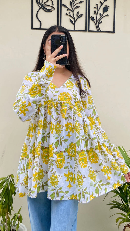 Cotton Flared Floral Print Aliacut Peplum Top