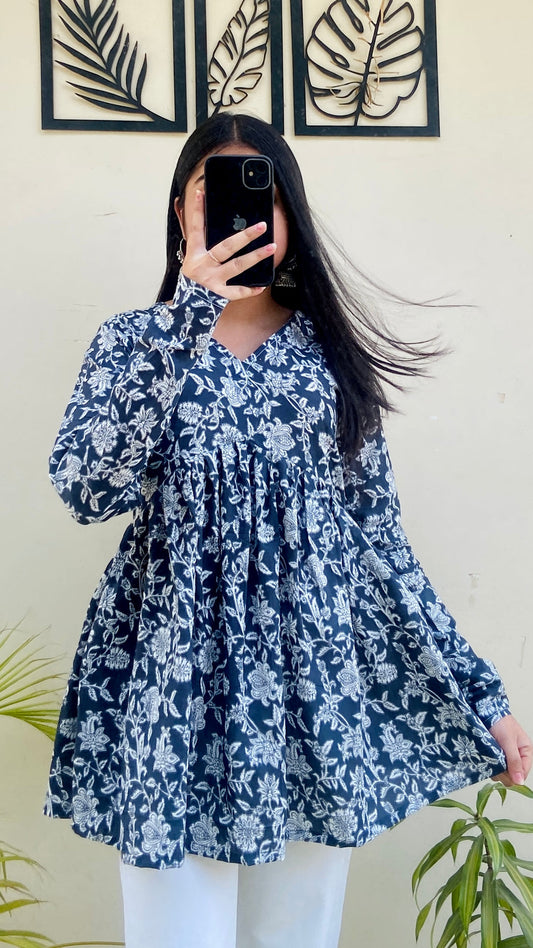 Cotton Flared Aliacut Floral Print Peplum Top