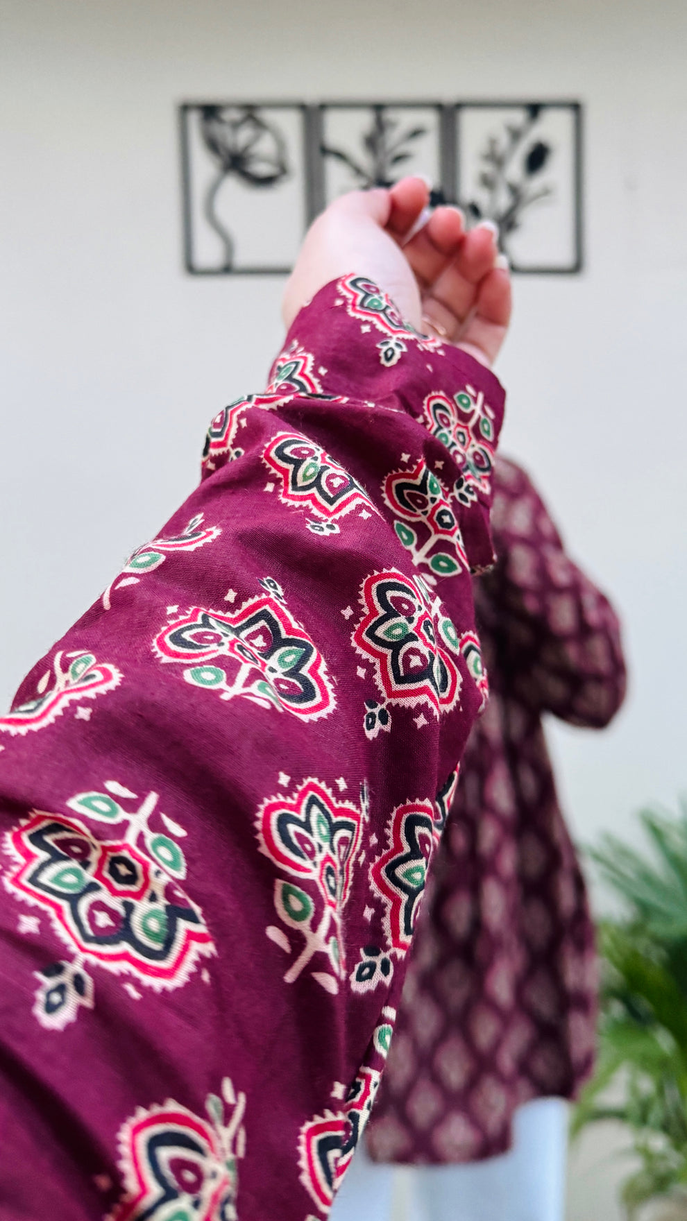 Maroon Aliacut Ajarakh Print Peplum Top