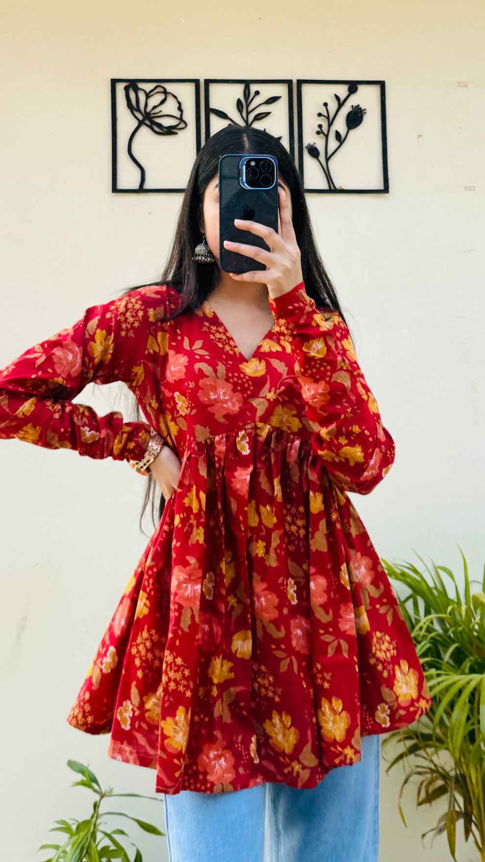 Cotton Flared Aliacut Floral Print Peplum Top