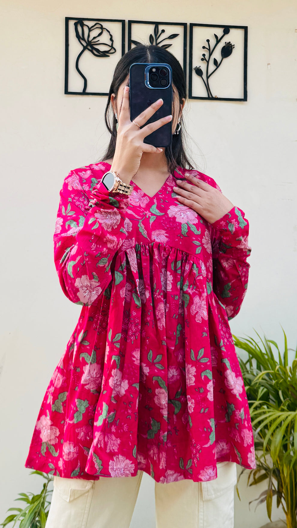 Pink Flared Floral Print Aliacut Peplum Top