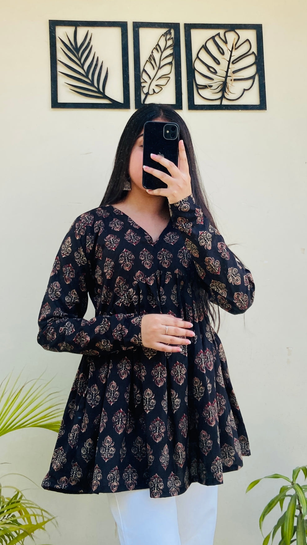 Black Flared Floral Print Aliacut Peplum Top