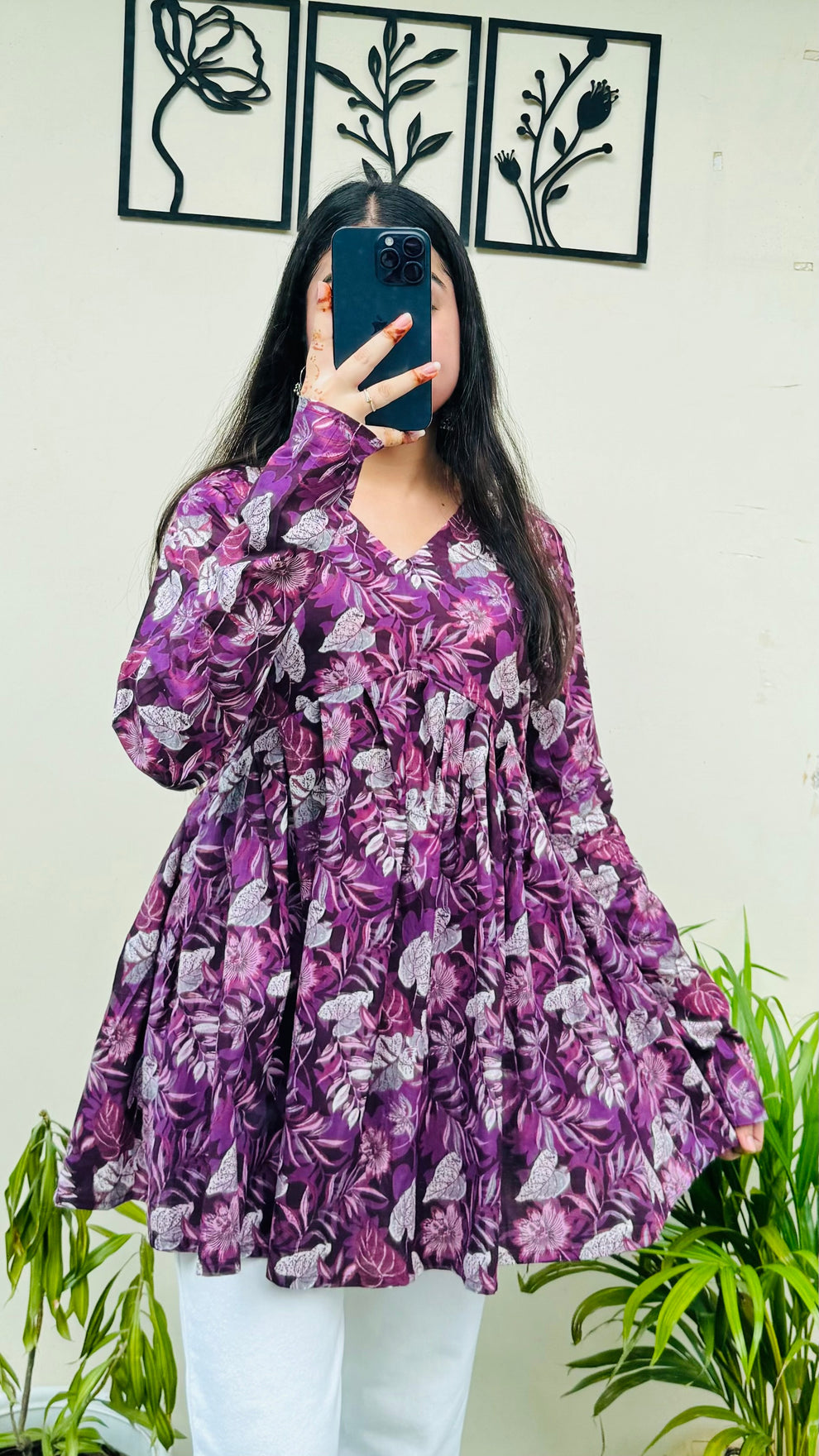 Wine Flared Floral Print Aliacut Peplum Top