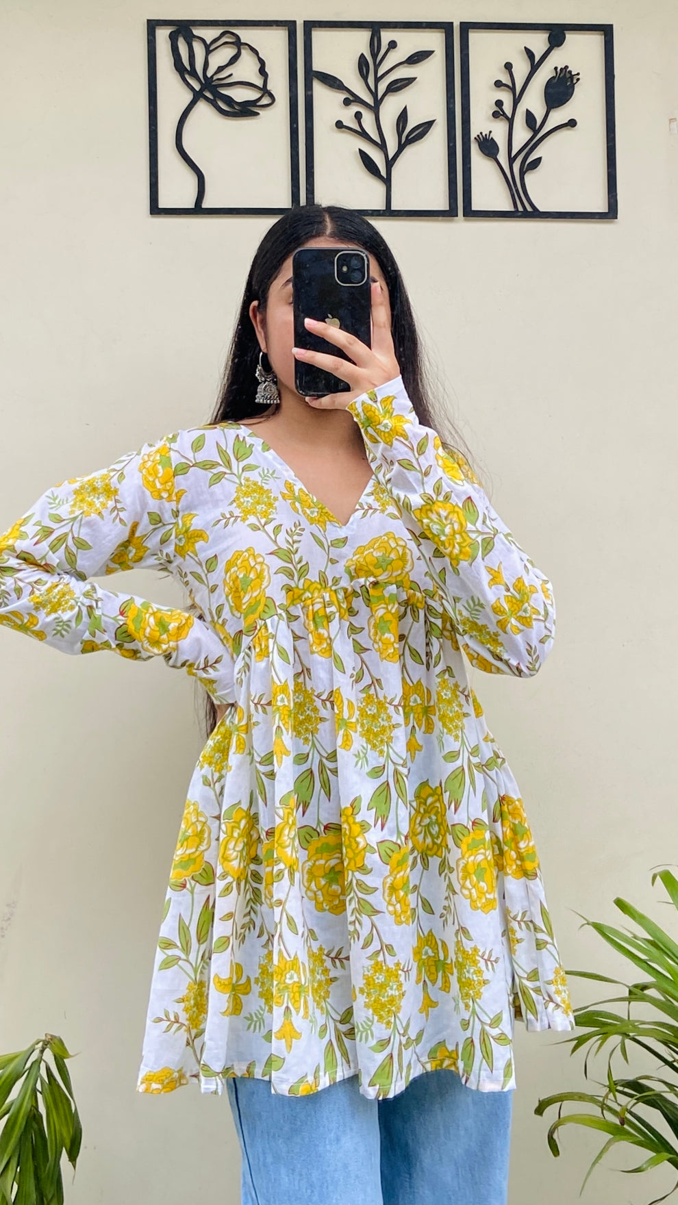 Cotton Flared Floral Print Aliacut Peplum Top