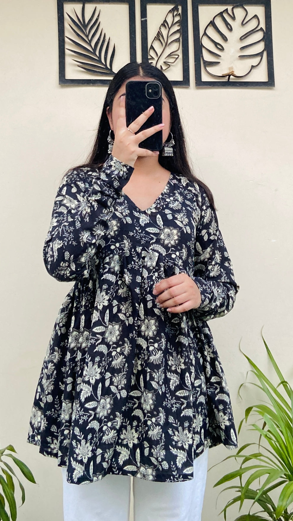Black Floral Print Aliacut Peplum Top