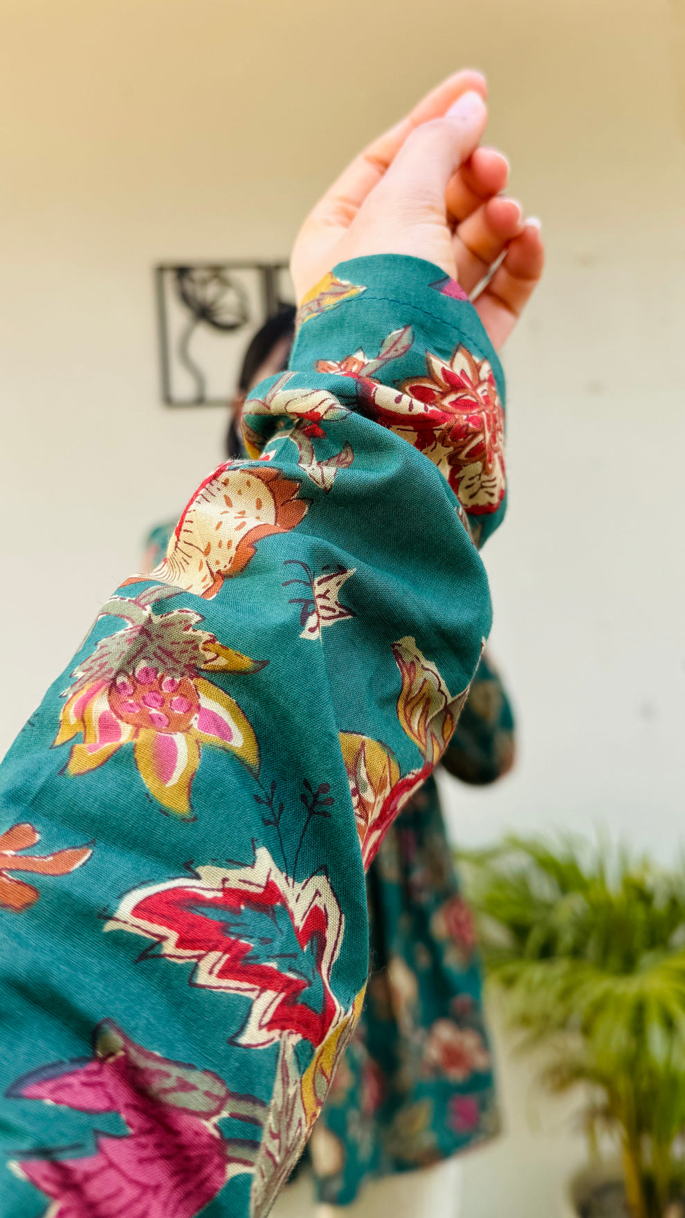 Bottle Green Aliacut Floral Print Peplum Top