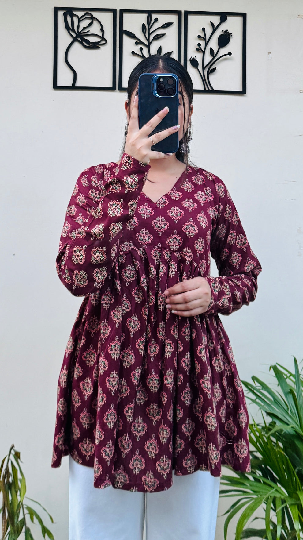 Maroon Aliacut Ajarakh Print Peplum Top
