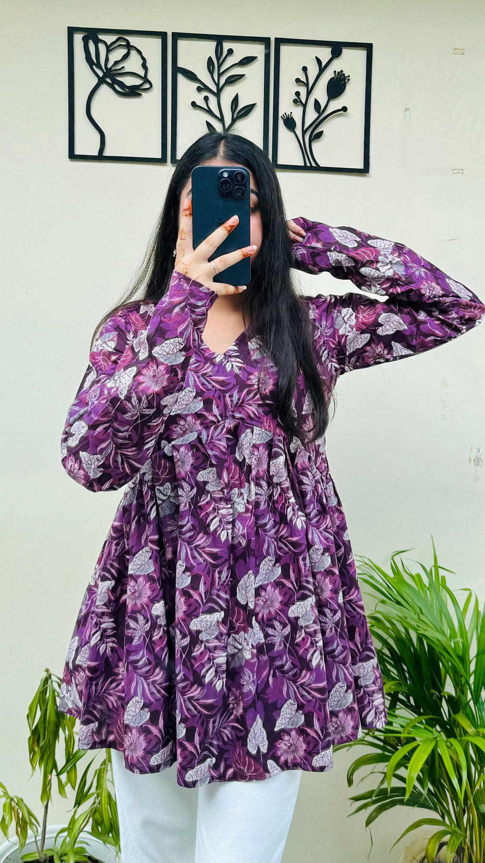 Wine Flared Floral Print Aliacut Peplum Top